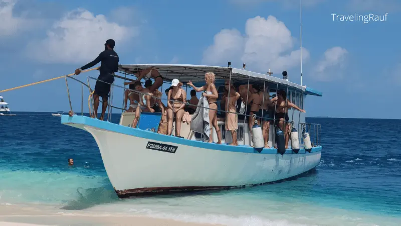 Boat in the Maldives Biyadhoo Reef