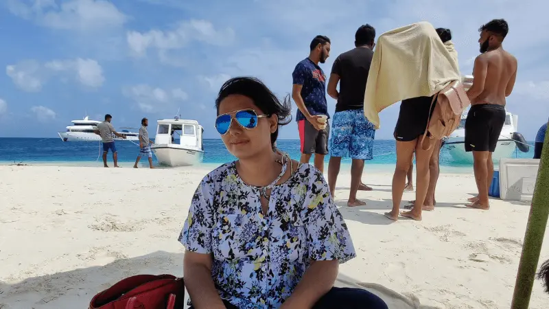 My wife on a Sandbank in the Maldives