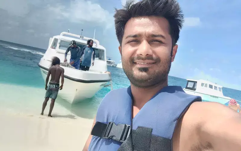 A Ferry in the Maldives Behind Me