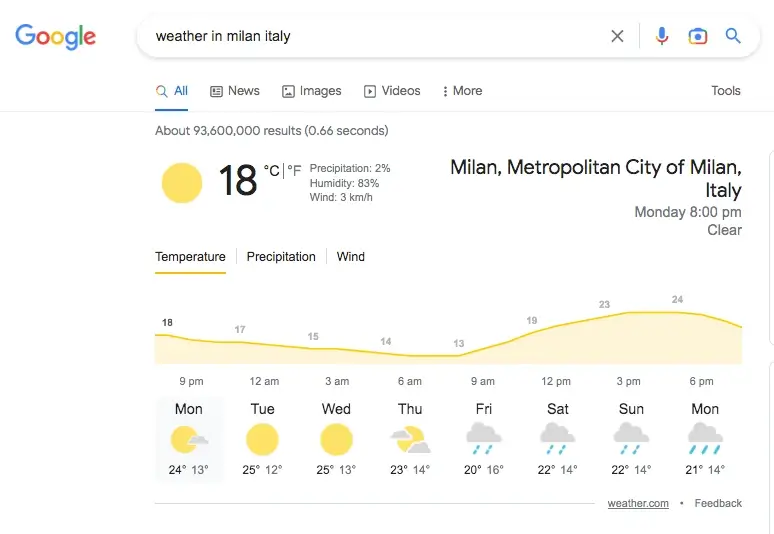 Check weather of your destination on Google