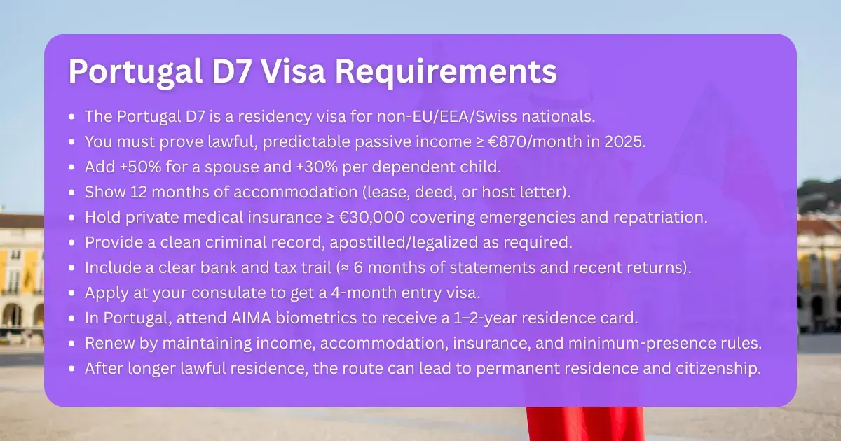 Portugal D7 Visa Requirements
