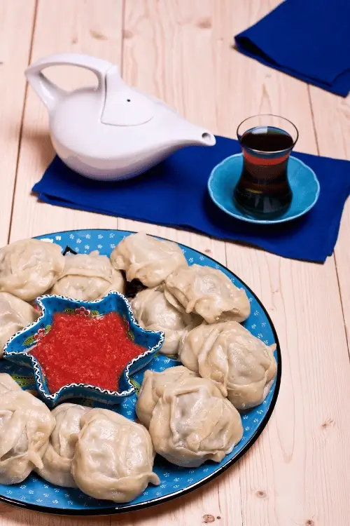 Kazakh or Uzbek dish - Manti with Black Tea